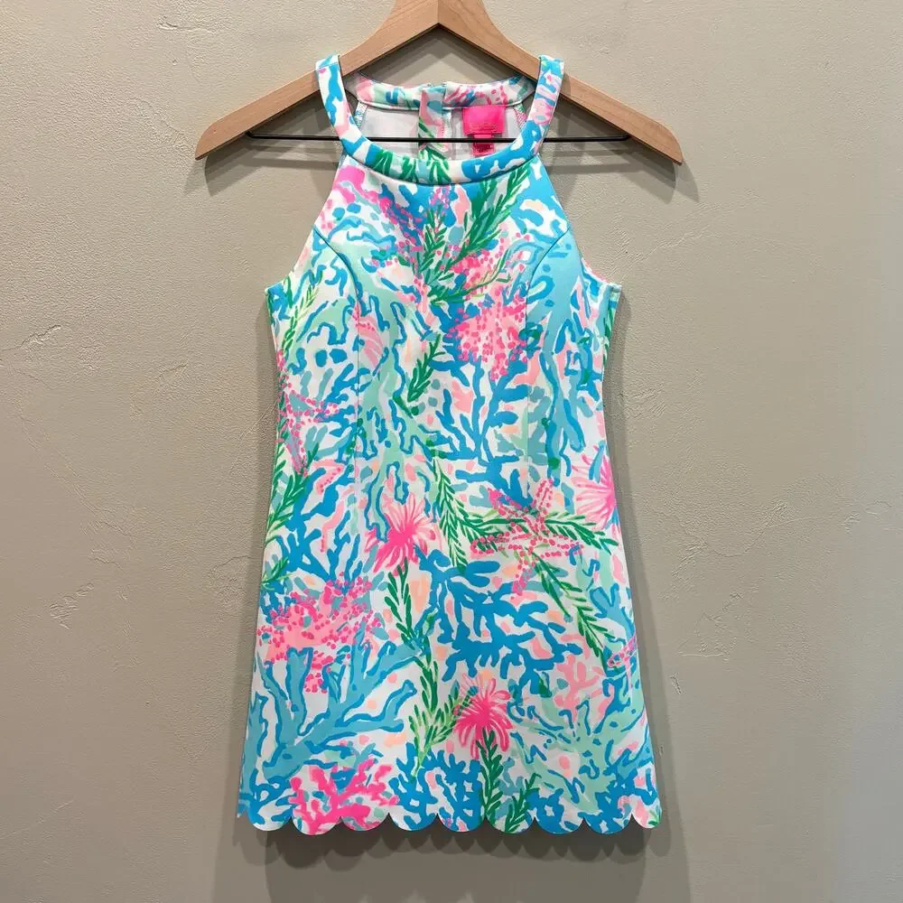 Lilly Pulitzer Girls Sophelia Shift Dress in Multi Coral Bay - Size: 12